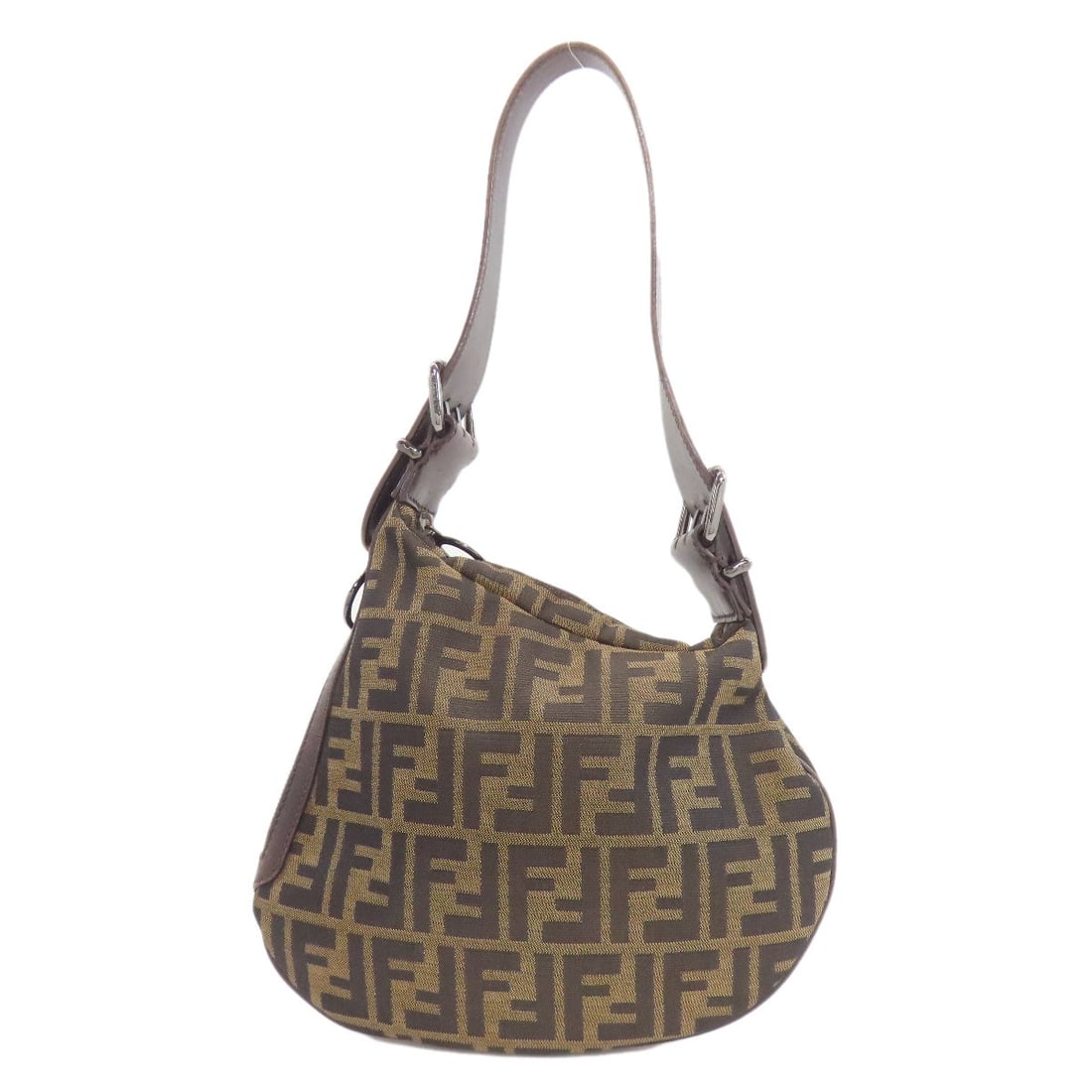 Canvas shoulder bag Fendi belt pattern Zucca one: Canvas shoulder bag Fendi belt pattern Zucca one Brown Canvas Fendi Shoulder Bag with Belt Pattern Zucca Design. This Fendi shoulder bag features a canvas exterior with a distinctive belt pattern,