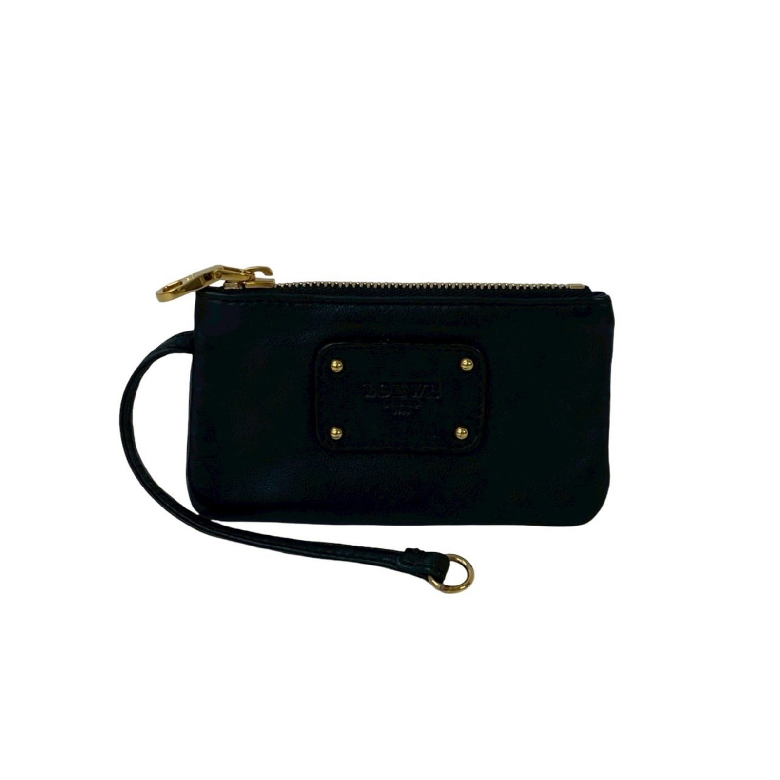 Loewe Coin Purse/ Coin Case Leather: Loewe Coin Purse/ Coin Case Leather This sleek Loewe coin purse is crafted from high-quality black leather, measuring 6.5cm x 11.5cm. The classic design makes it a timeless accessory for everyday use.