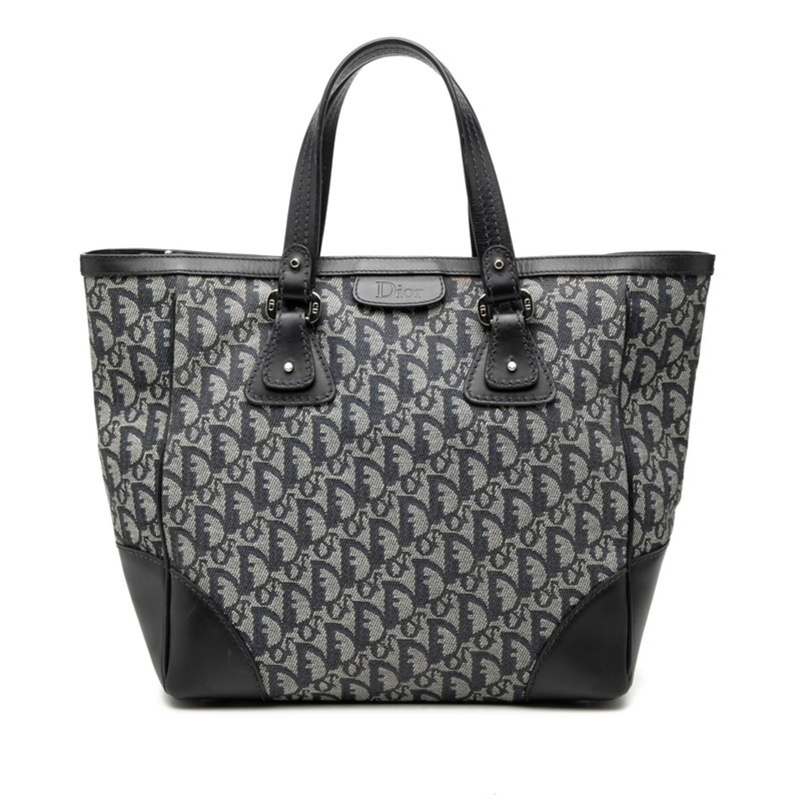 Canvas Leather Dior Handbag Tote Christian: Canvas Leather Dior Handbag Tote Christian Canvas Leather Dior Handbag Tote Christian - A Navy Navy Canvas Leather Dior Handbag Tote with a 28cm x 28cm x 12cm size and a classic design. This tote feat
