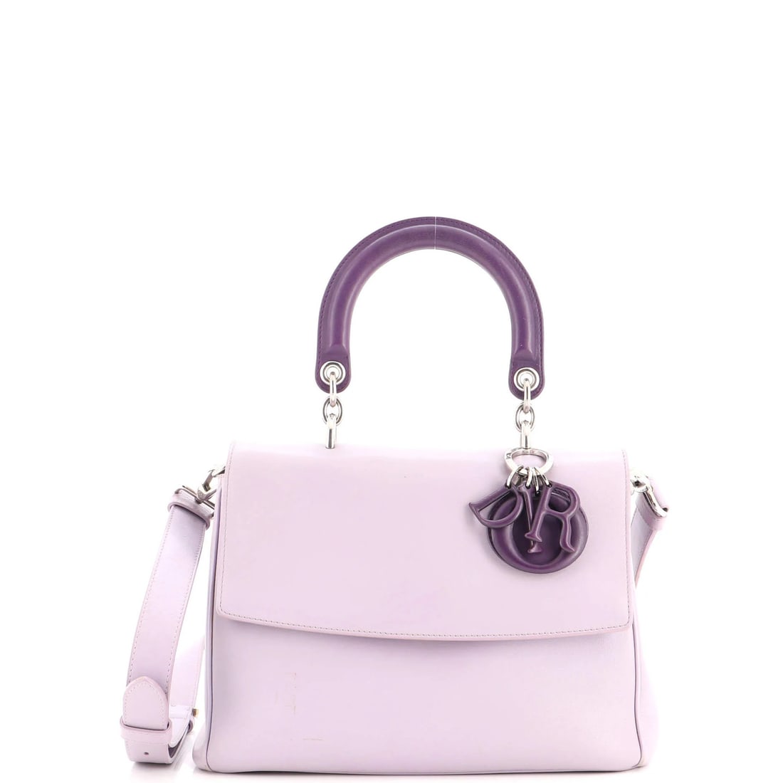 Smooth Leather Small Christian Dior Bag: Smooth Leather Small Christian Dior Bag Smooth Leather Small Christian Dior Bag for sale, featuring a rich purple exterior with silver hardware. The bag measures 5.5" in handle drop, 8" in height,