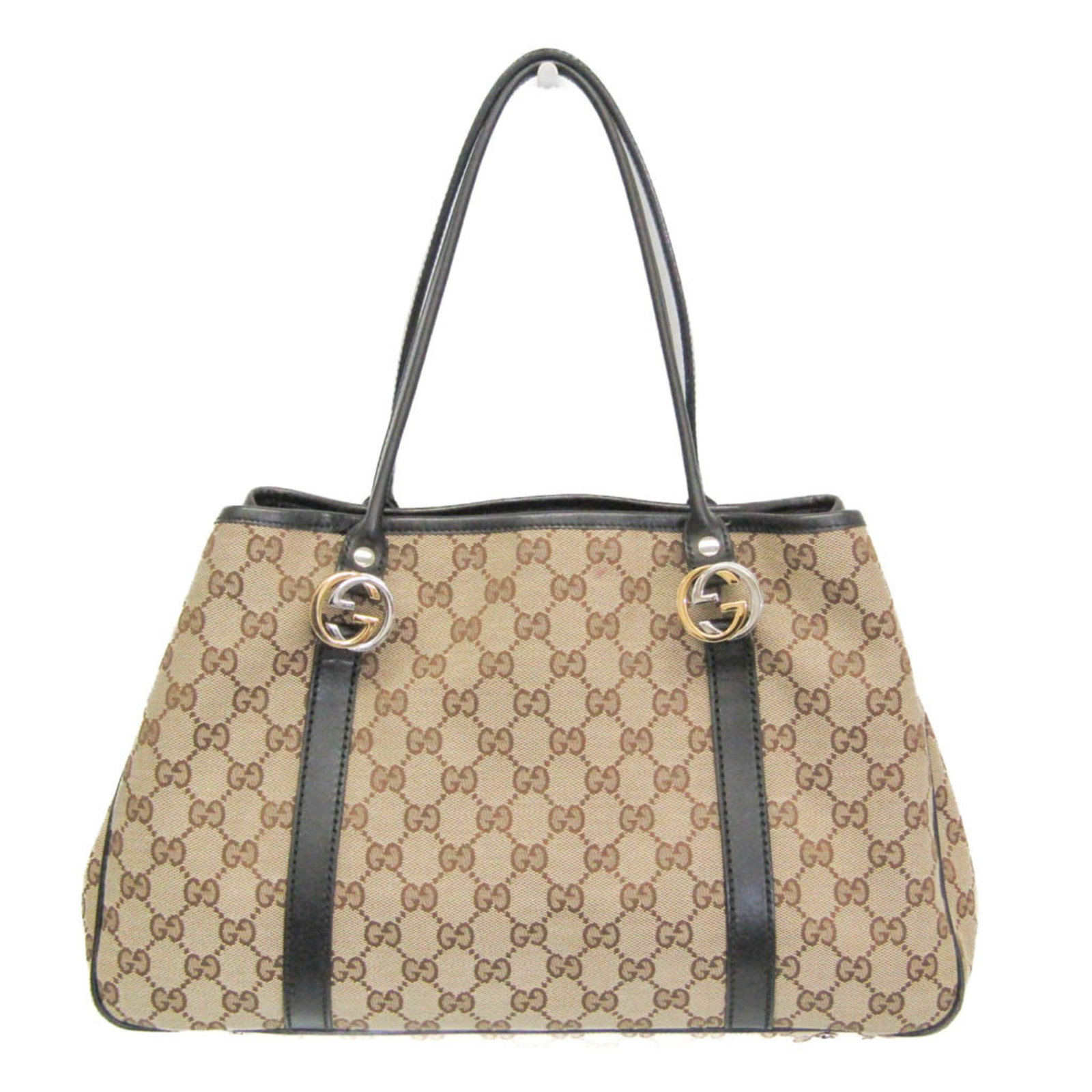 Canvas Gucci Tote Bag: Canvas Gucci Tote Bag Canvas Gucci Tote Bag with classic GG Twins design, featuring a timeless beige and black color combination and gold and silver hardware. This stylish tote boasts a spacious
