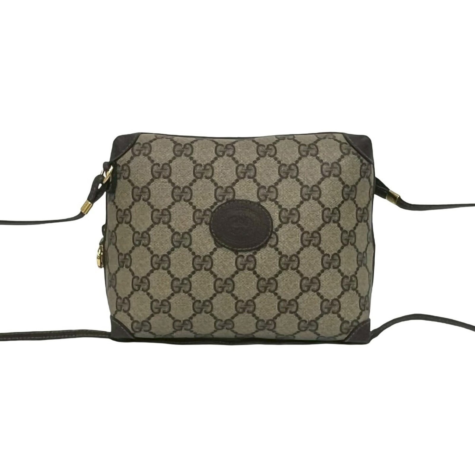 Shoulder Bag Leather Pvc Gucci: Shoulder Bag Leather Pvc Gucci This Gucci shoulder bag features a unique combination of leather and PVC materials, giving it a distinctive look and feel. With its brown color and compact size, it's a