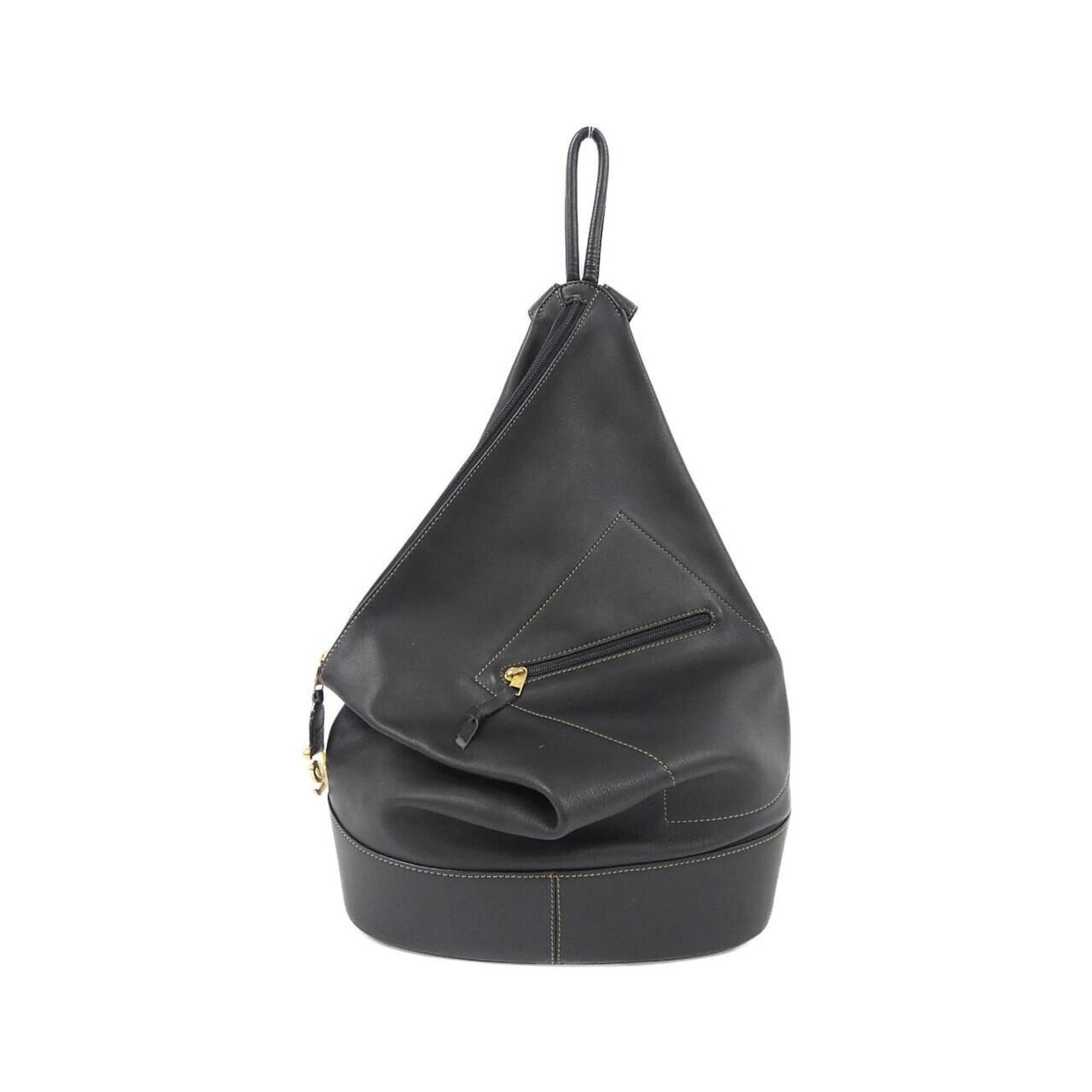 Backpack Leather Loewe: Backpack Leather Loewe Black leather backpack from Loewe, featuring gold hardware and a compact size of 42cm x 28cm x 14.5cm. This stylish backpack is made from high-quality leather and boasts a