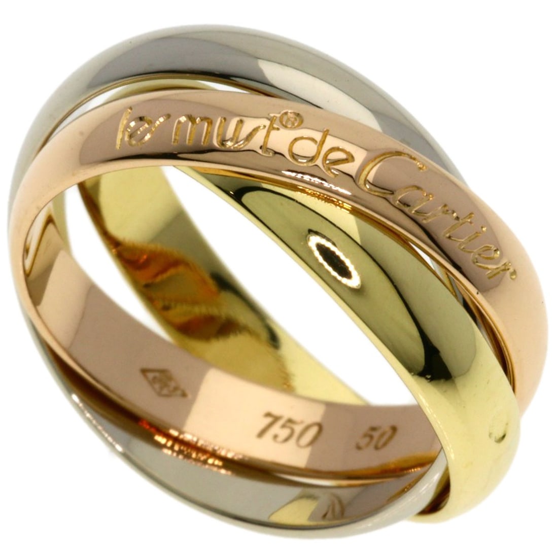 K18 White Gold K18 Yellow Gold Cartier Trinity #50 Ring: K18 White Gold K18 Yellow Gold Cartier Trinity #50 Ring K18 White Gold K18 Yellow Gold Cartier Trinity #50 Ring is a unique piece featuring K18 yellow gold metal, a hallmark of Cartier's exceptional c