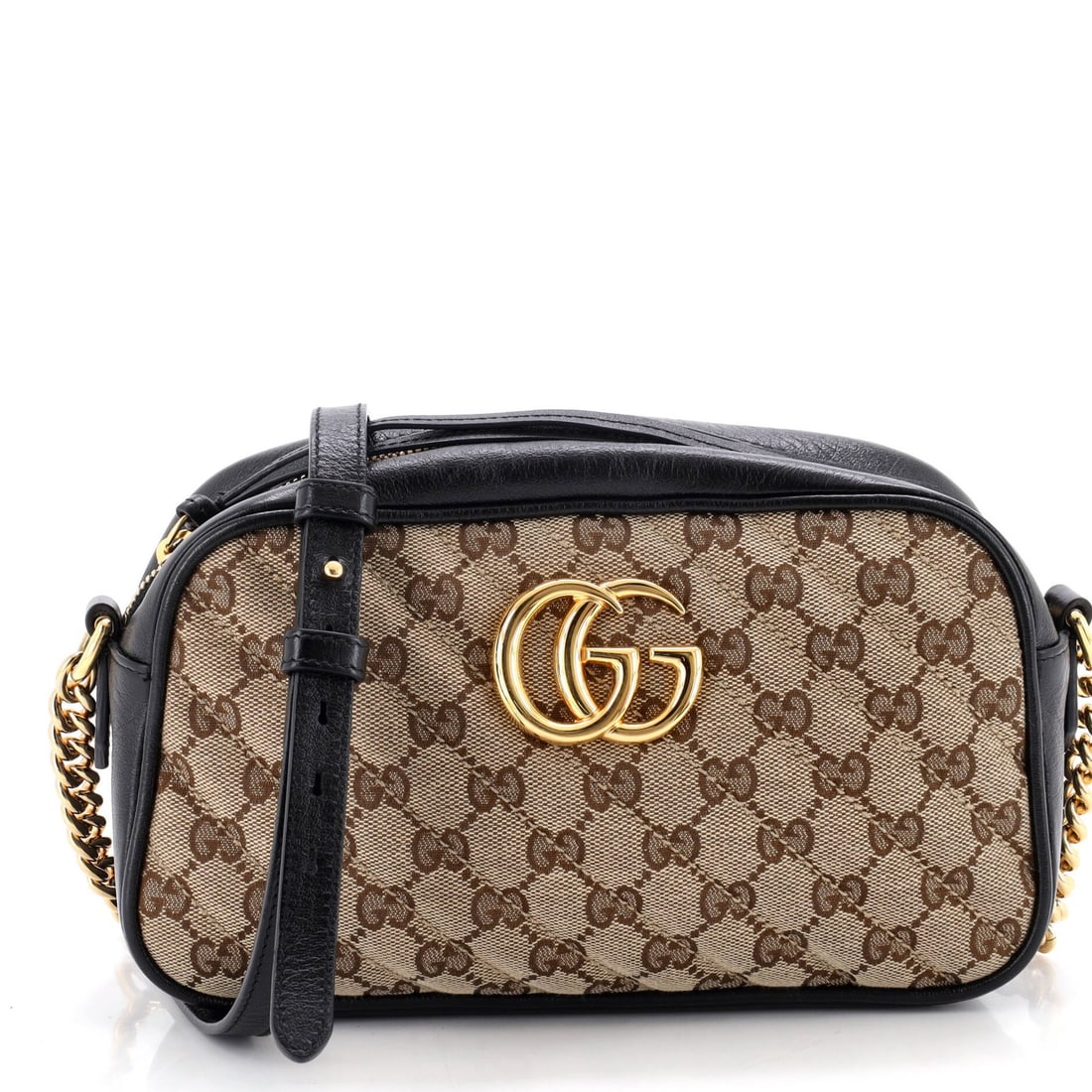 Gucci GG Marmont Shoulder Bag Diagonal Quilted GG Canvas with Leather Small: Gucci GG Marmont Shoulder Bag Diagonal Quilted GG Canvas with Leather Small Small Gucci GG Marmont Shoulder Bag with Diagonal Quilted GG Canvas and Leather in Black, featuring a classic cross-body des