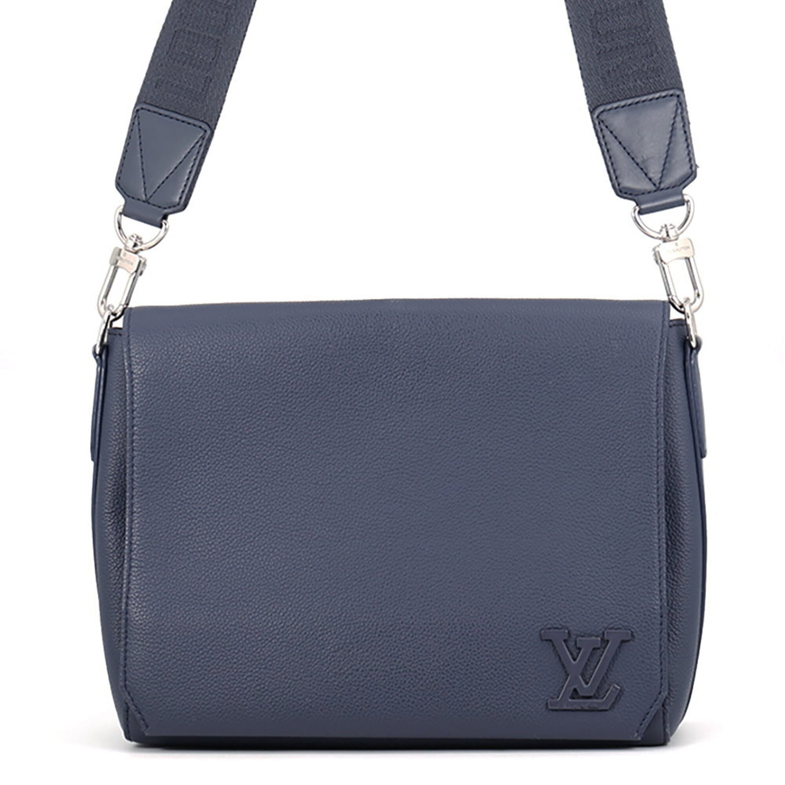 Shoulder Bag Handbag Leather Louis Vuitton: Shoulder Bag Handbag Leather Louis Vuitton Navy leather shoulder bag from Louis Vuitton, featuring a silver flap closure, open pocket 2, and open pocket 1, with a sturdy 101cm-143cm adjustable strap.