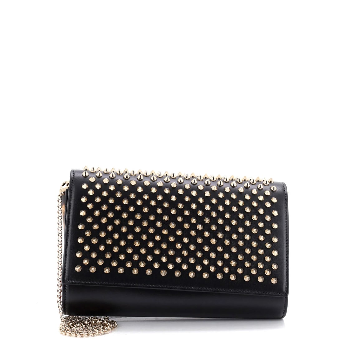 Clutch Leather Spiked Paloma Christian Louboutin: Clutch Leather Spiked Paloma Christian Louboutin Black Spiked Paloma Clutch by Christian Louboutin features a sleek design with a 23" handle drop and a red interior. The exterior is made of