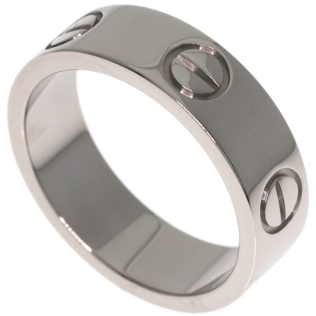 White Gold K18 Love Ring Cartier #51: White Gold K18 Love Ring Cartier #51 K18 White Gold Cartier Love Ring #51 boasts a sleek, silver metal design with an open ring closure, making it a stylish and versatile accessory. This Cartier ring