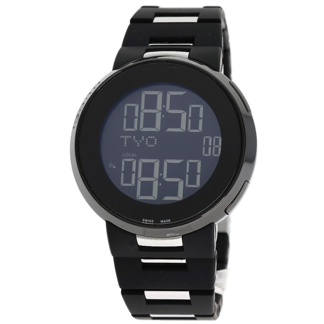 Gucci Igucci World Time Digital Watches 114.2 Stainless Steel/ Ssxrubber: Gucci Igucci World Time Digital Watches 114.2 Stainless Steel/ Ssxrubber Stainless steel and Ssxrubber blend in sleek black design, with a 45mm case size and 12.2mm thickness, making for a stylish