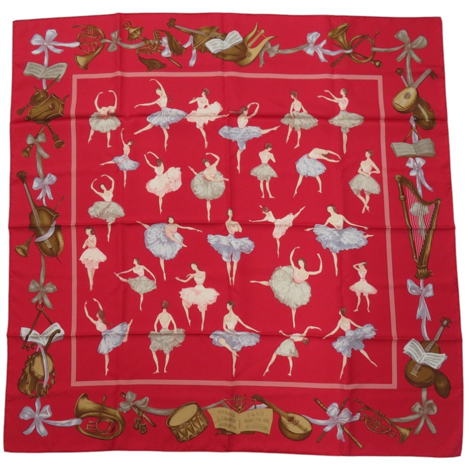 Silk Hermes Scarf: Silk Hermes Scarf Silk from France, this 89cm x 89cm red scarf is made from high-quality silk and features a classic design. The vibrant red color and elegant size make it a stylish addition to any wa