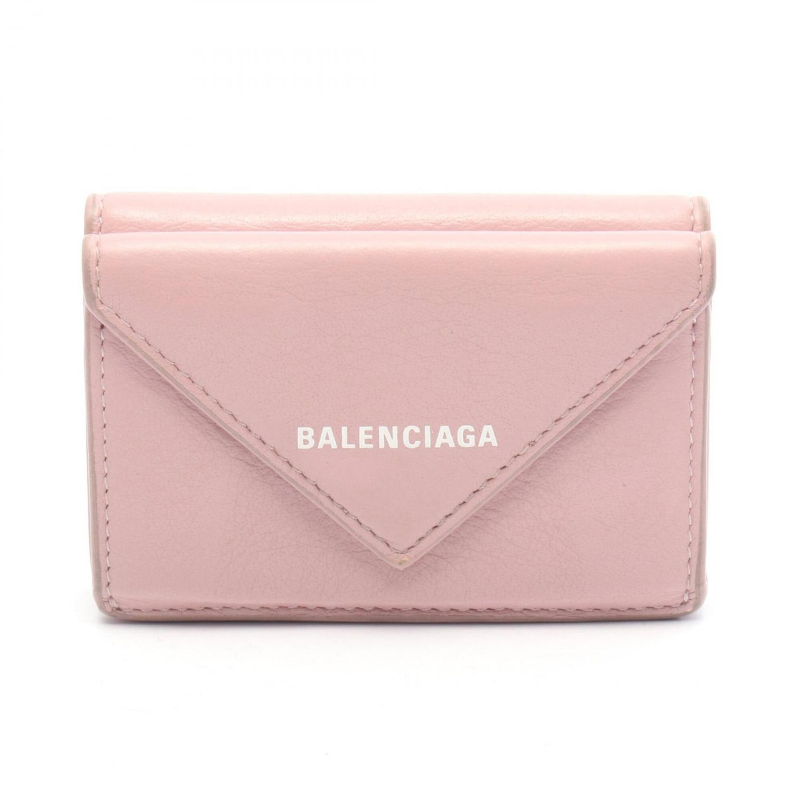Balenciaga Wallet (Tri-Fold) Leather: Balenciaga Wallet (Tri-Fold) Leather Pink tri-fold leather wallet from Balenciaga, measuring 6.5cm x 9.5cm x 2.5cm. This small, stylish wallet features a signature from the artist, adding a touch of