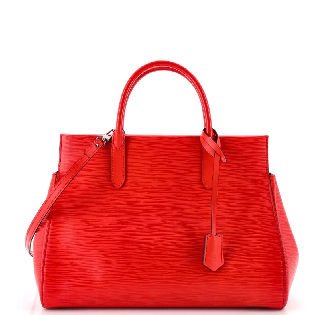 Handbag MM Leather Epi Louis Vuitton Marly: Handbag MM Leather Epi Louis Vuitton Marly Red Marly MM Leather Epi Louis Vuitton Handbag with Clochette and Gold Hardware. This Louis Vuitton Marly MM handbag features a classic red exterior with gol