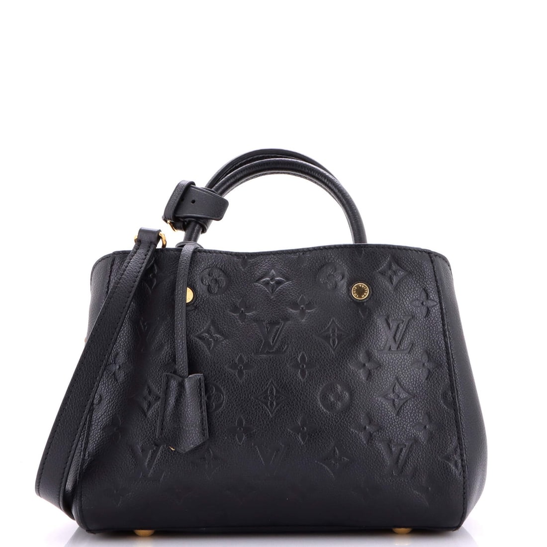 Louis Vuitton Montaigne Handbag Monogram Empreinte Leather BB: Louis Vuitton Montaigne Handbag Monogram Empreinte Leather BB Heavy corner wear, scuffs, edge wear, and minor creases characterize this Louis Vuitton Montaigne Handbag Monogram Empreinte Leather BB. T
