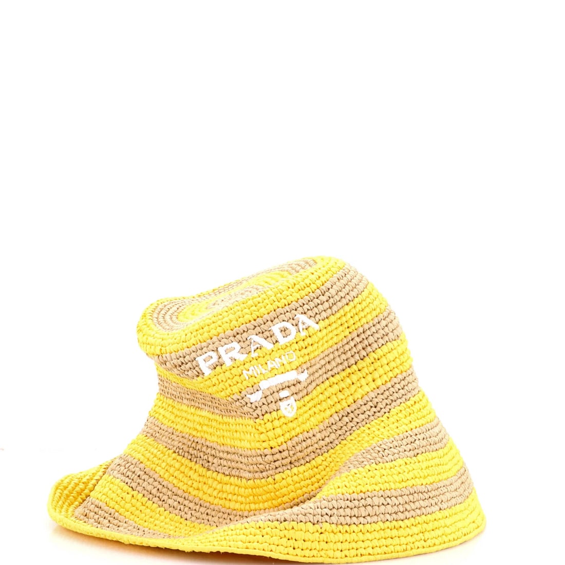 Prada Triangle Logo Bucket Hat Striped Raffia (1 of 4)