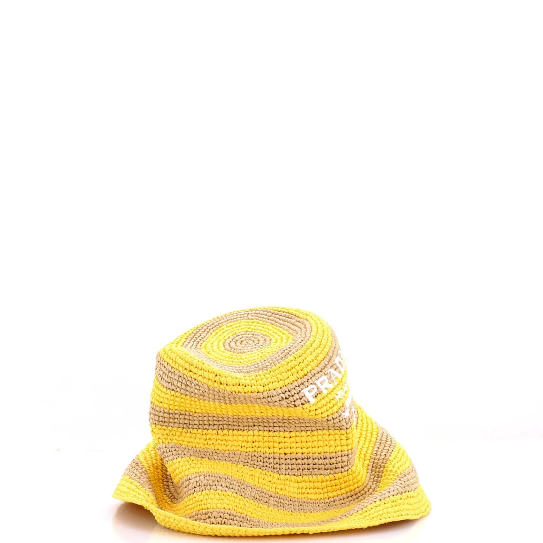 Prada Triangle Logo Bucket Hat Striped Raffia - 2