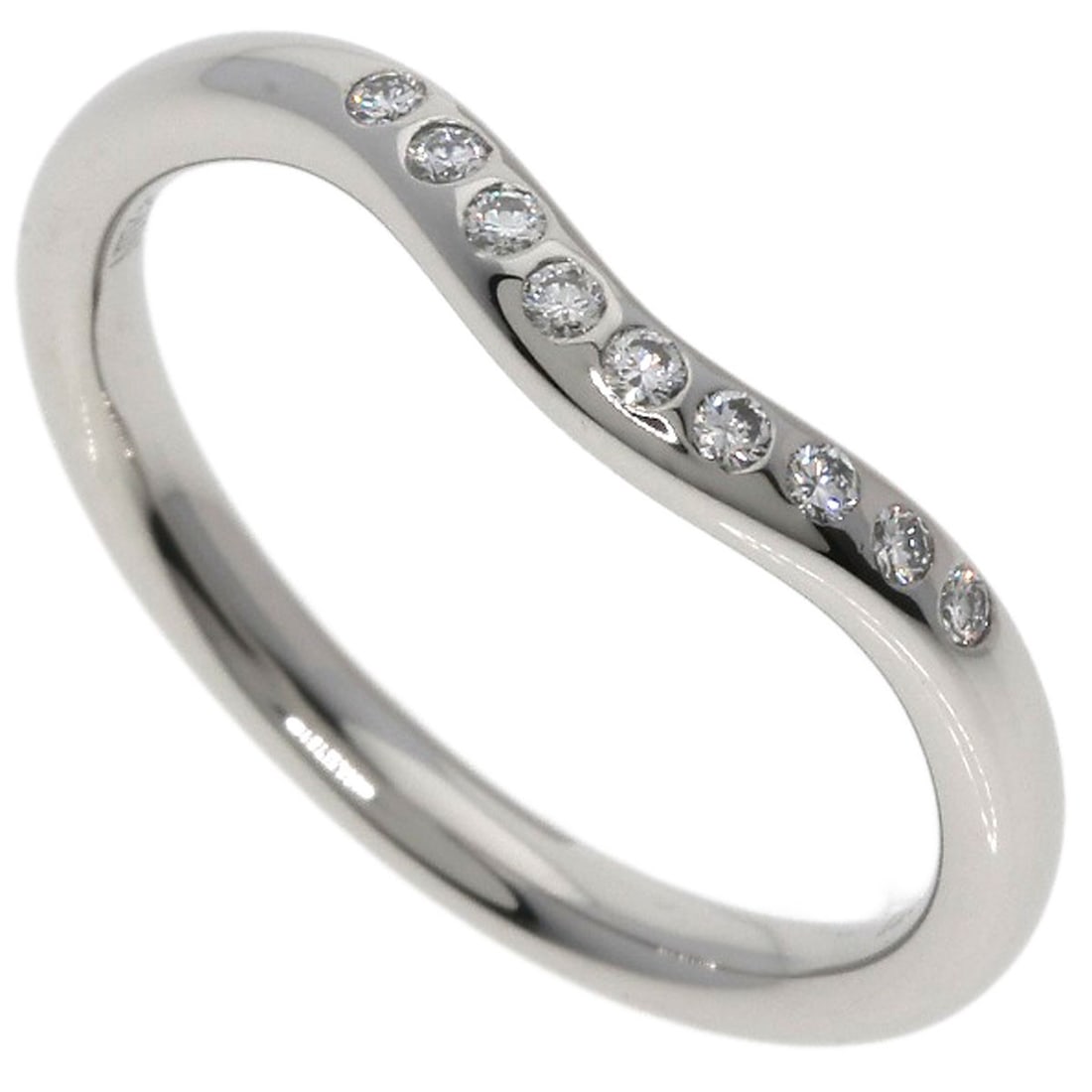 Tiffany&Co. Curved Band Diamond Ring Platinum Pt950: Tiffany&Co. Curved Band Diamond Ring Platinum Pt950 Tiffany&Co.'s Curved Band Diamond Ring is a stunning piece featuring a diamond main stone set in platinum PT950, a silver-colored metal with a sleek