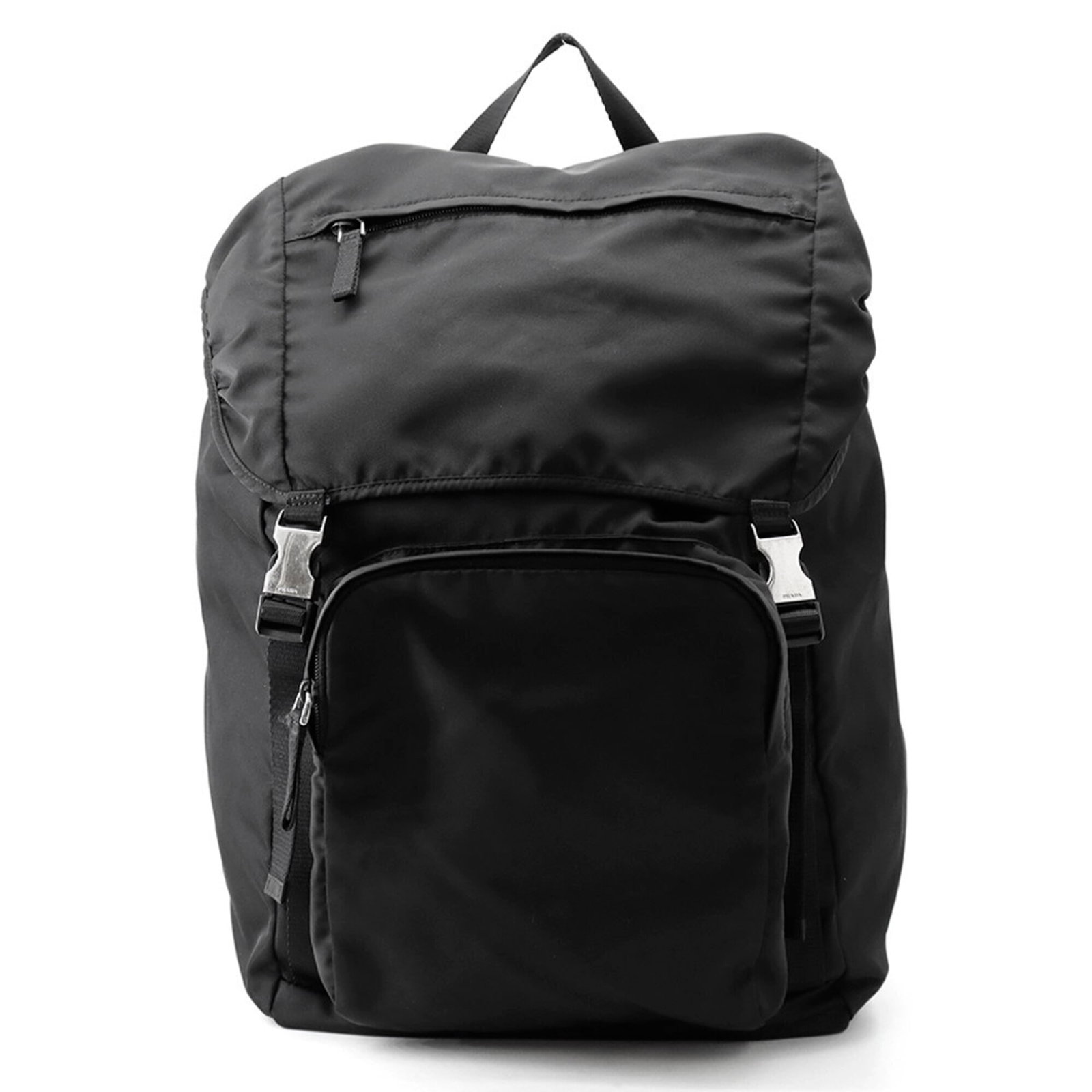 Nylon Prada Handbag: Nylon Prada Handbag The Prada V135 Nylon Handbag boasts a sleek black design with silver hardware, featuring a spacious interior with two zipper pockets and a secure flap closure. This versatile bag m