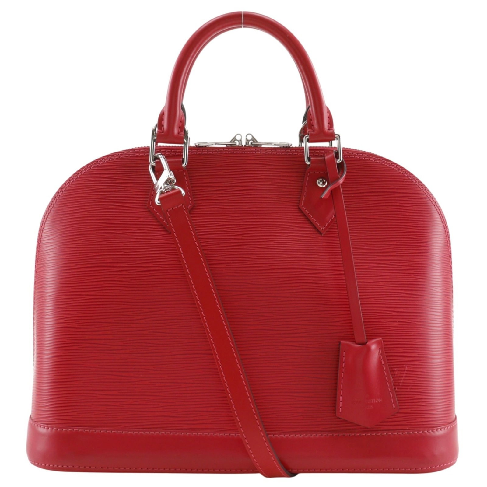 Epi Leather Louis Vuitton Handbag: Epi Leather Louis Vuitton Handbag Epi leather Louis Vuitton Handbag in red color, featuring a classic design with a 23cm x 31cm x 15cm size. The iconic Epi leather material provides a luxurious