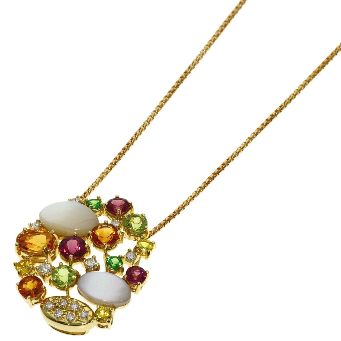 Tasaki Multicolored Stone Shell Diamond Necklace K18 Yellow: Tasaki Multicolored Stone Shell Diamond Necklace K18 Yellow Tasaki's Multicolored Stone Shell Diamond Necklace shines with its K18 Yellow Gold construction, featuring a 0.18ct D diamond nestled