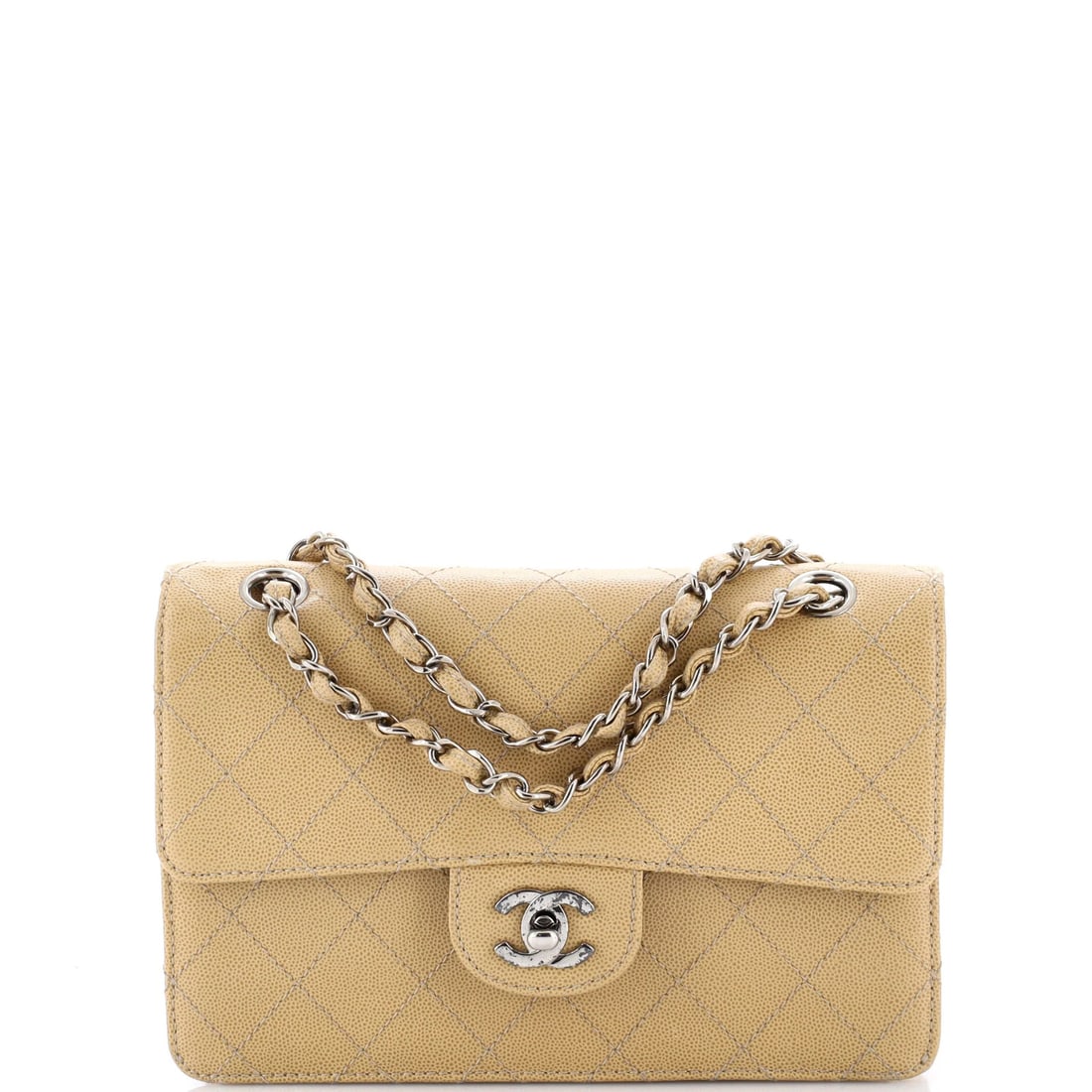 Classic Chanel Medium Stitched Single Vintage Caviar Flap Bag: Classic Chanel Medium Stitched Single Vintage Caviar Flap Bag The Classic Chanel Medium Stitched Single Vintage Caviar Flap Bag boasts a timeless design, with its neutral exterior and signature caviar