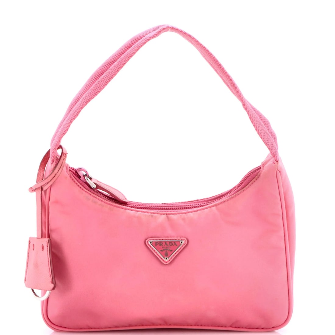 Prada Re-Edition 2000 Hobo Tessuto Mini: Prada Re-Edition 2000 Hobo Tessuto Mini The Prada Re-Edition 2000 Hobo Tessuto Mini is a unique, pink nylon mini handbag with a signature design. Featuring a clochette and measuring 6" in height,