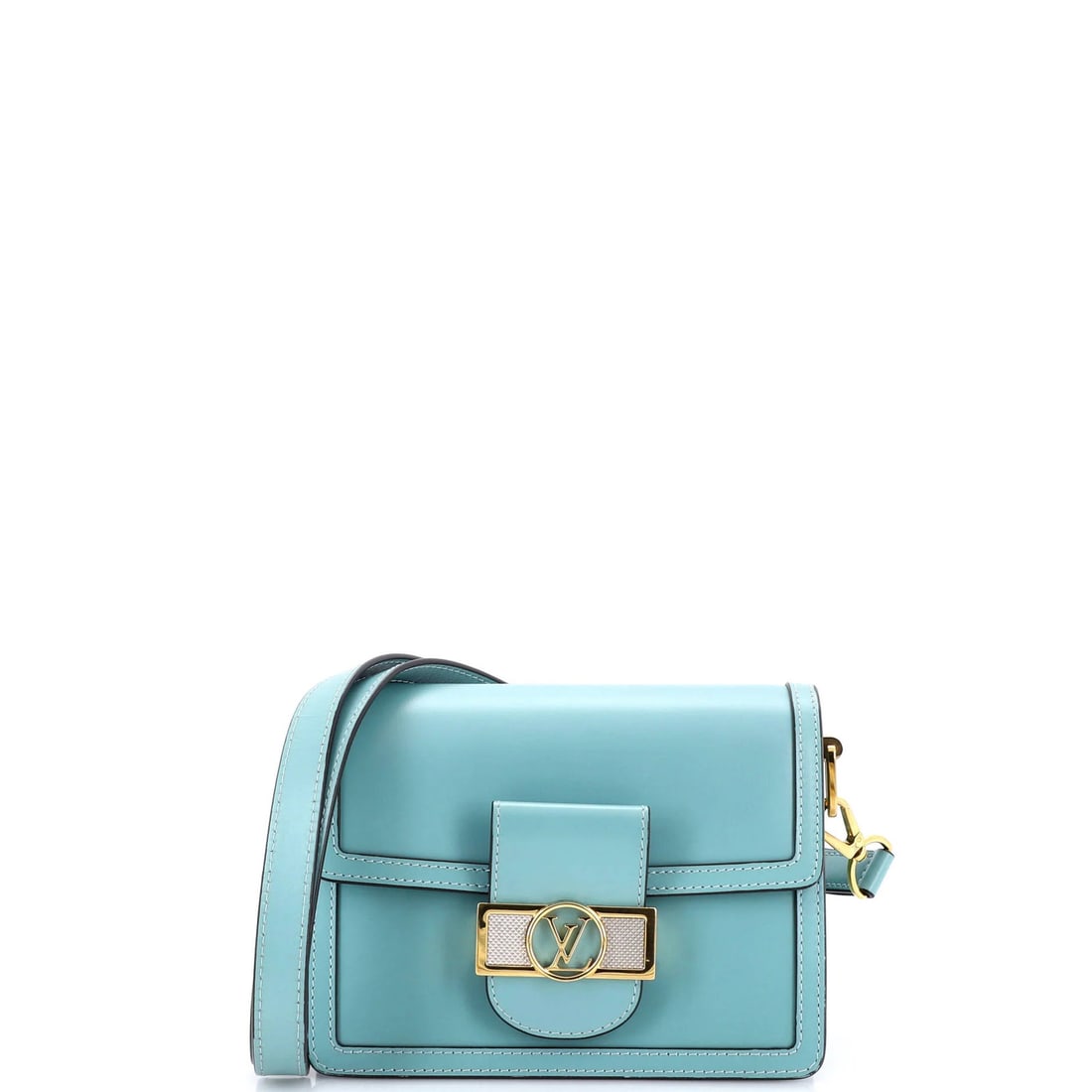 Mini Calfskin Shoulder Bag Dauphine Louis Vuitton: Mini Calfskin Shoulder Bag Dauphine Louis Vuitton The Mini Calfskin Shoulder Bag Dauphine Louis Vuitton boasts a sleek, blue exterior crafted from high-quality leather, complemented by a matching