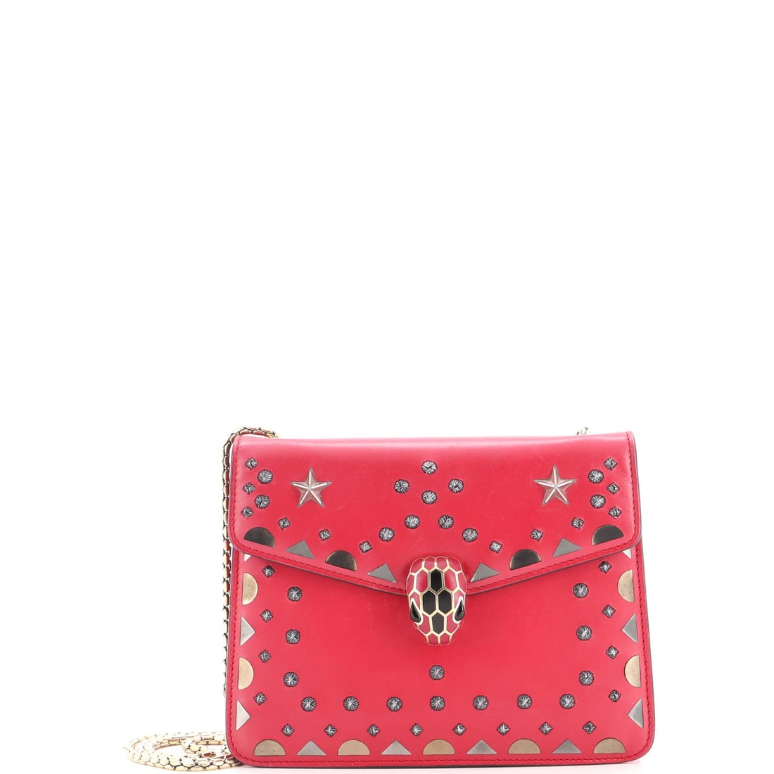 Serpenti Square Forever Leather Laser Cut Small Bag: Serpenti Square Forever Leather Laser Cut Small Bag Serpenti Square Forever Leather Laser Cut Small Bag in pink leather with burgundy interior and gold tone hardware. This small shoulder bag features