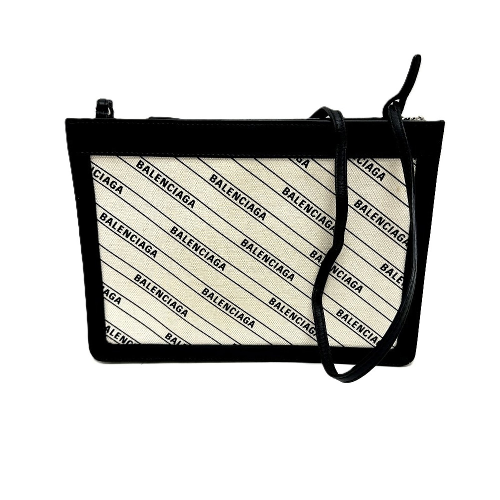 Shoulder Bag Leather Canvas Balenciaga Pochette: Shoulder Bag Leather Canvas Balenciaga Pochette This Balenciaga Pochette is a sleek and stylish shoulder bag made from high-quality leather and canvas, available in two neutral colors: black and
