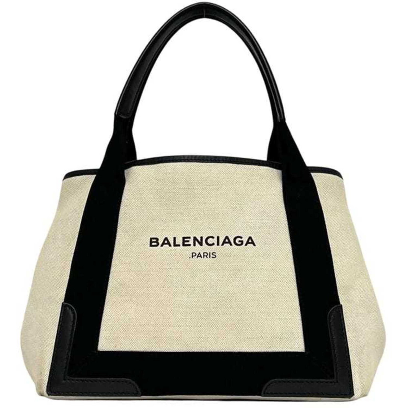 Tote Bag Canvas Leather Balenciaga: Tote Bag Canvas Leather Balenciaga Canvas and leather combine in this unique tote bag design from Balenciaga, featuring a striking black and white color scheme. The bag's canvas and leather materials