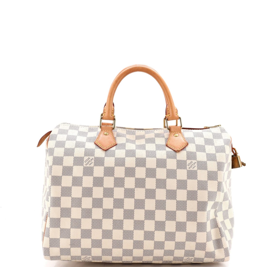 Vuitton Speedy Louis Handbag Damier: Vuitton Speedy Louis Handbag Damier White canvas coated Louis Vuitton Speedy Louis Handbag Damier in Very Good condition, featuring a classic top handle design with a 30" drop and neutral interior.