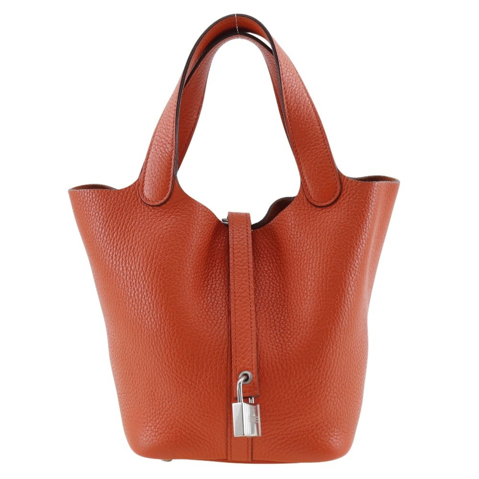 Clemence Leather Handbag Taurillon Hermes: Clemence Leather Handbag Taurillon Hermes Taurillon clemence leather handbag from Hermes, featuring a vibrant orange color and silver hardware. This stylish accessory is complete with a dust bag,