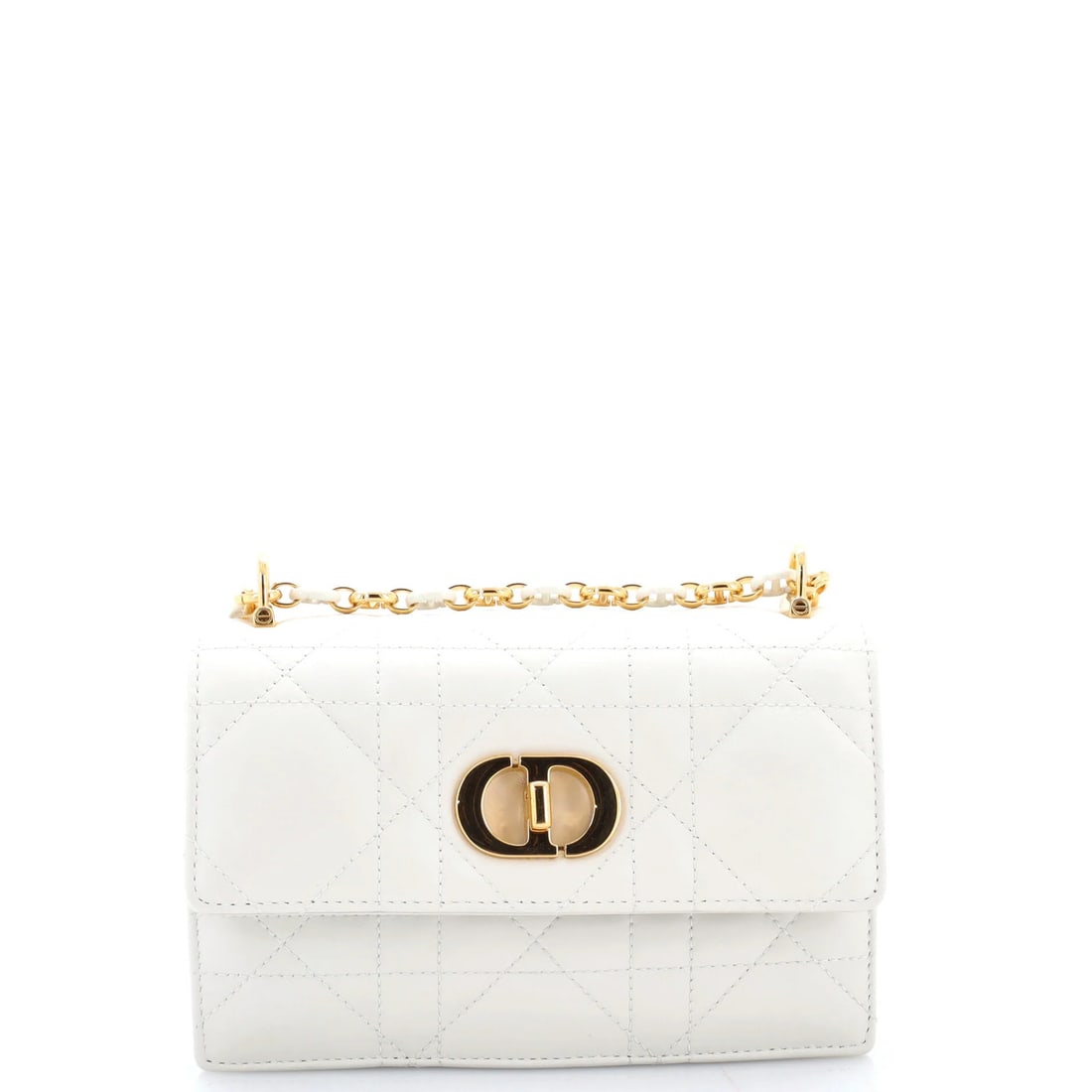 Christian Dior Cannage Calfskin Mini Miss Quilt Flap Bag: Christian Dior Cannage Calfskin Mini Miss Quilt Flap Bag White Cannage Quilt Calfskin Mini Miss Flap Bag from Christian Dior, featuring a classic cross body design with a quilted exterior and gold har