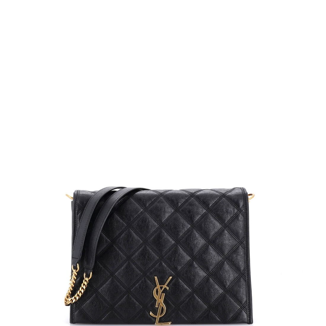 Leather Quilted Small Saint Laurent Becky Bag Shoulder: Leather Quilted Small Saint Laurent Becky Bag Shoulder Small Saint Laurent Becky Bag Shoulder in Black Leather features a quilted design and adjustable straps. This shoulder bag measures 8" high, 11"