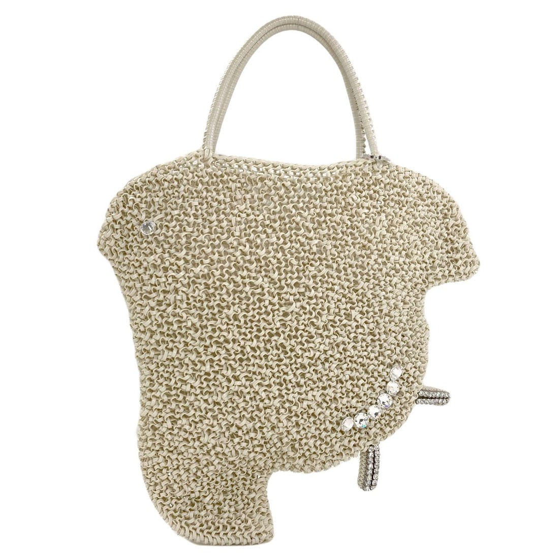 Wire Bag Pvc Motivo Handbag Chidori Anteprima: Wire Bag Pvc Motivo Handbag Chidori Anteprima White PVC Motivo Handbag with a Wire Bag Design, featuring a Chidori Anteprima style. This handbag boasts a unique wire bag structure and a predominantly