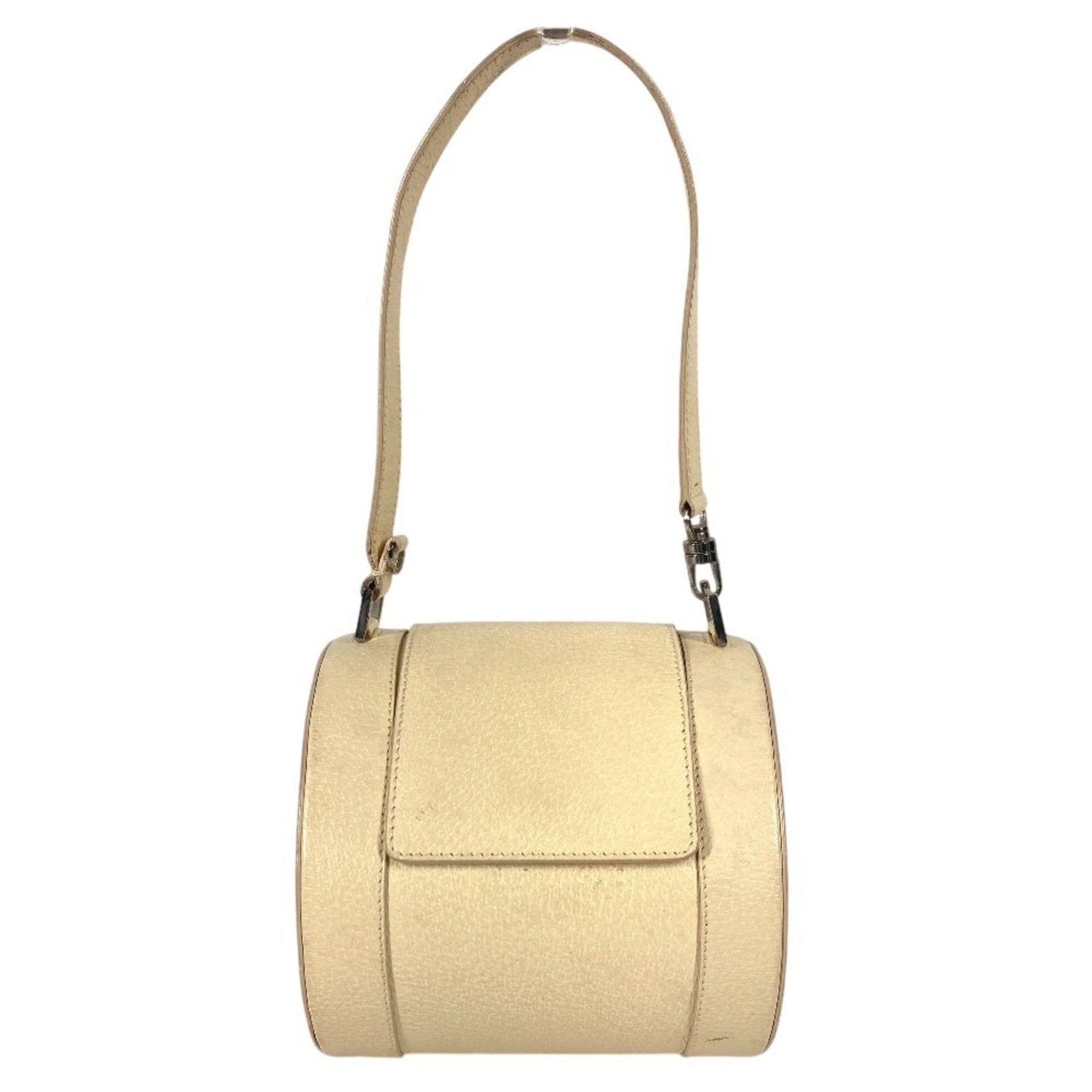 Shoulder Bag Leather: Shoulder Bag Leather White leather shoulder bag from Bvlgari, Italy, measuring 15cm x 15.5cm x 8cm. This classic design features a simple, elegant style with a premium leather material. The bag's