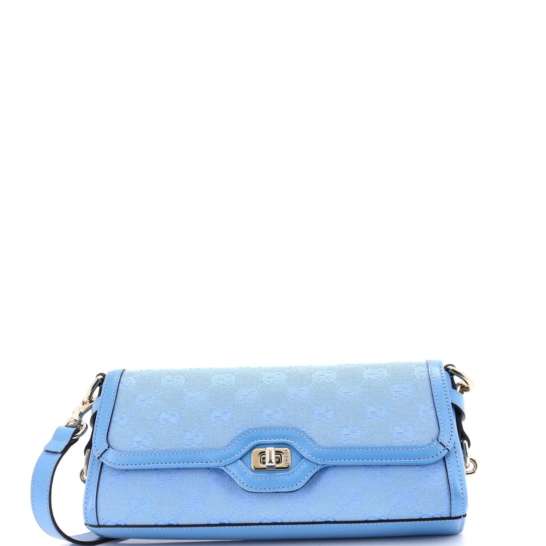 Gucci Small Canvas Luce Shoulder Bag: Gucci Small Canvas Luce Shoulder Bag Small but stylish, this Gucci Small Canvas Luce Shoulder Bag boasts a vibrant blue canvas exterior and matching interior, complete with gold tone hardware. Minor