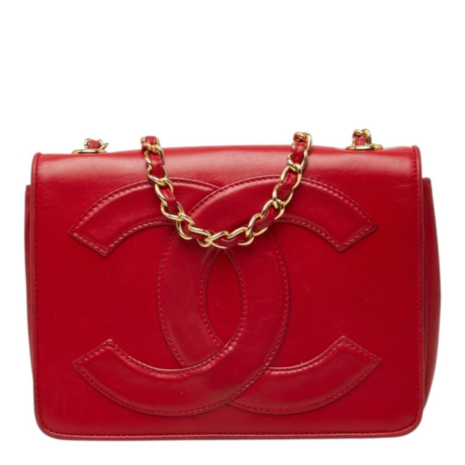 Shoulder Bag Leather Chanel: Shoulder Bag Leather Chanel Red leather shoulder bag from Chanel, measuring 13cm x 18cm x 6cm. This classic design showcases the iconic brand's signature style, with its bold color and sleek silhouett