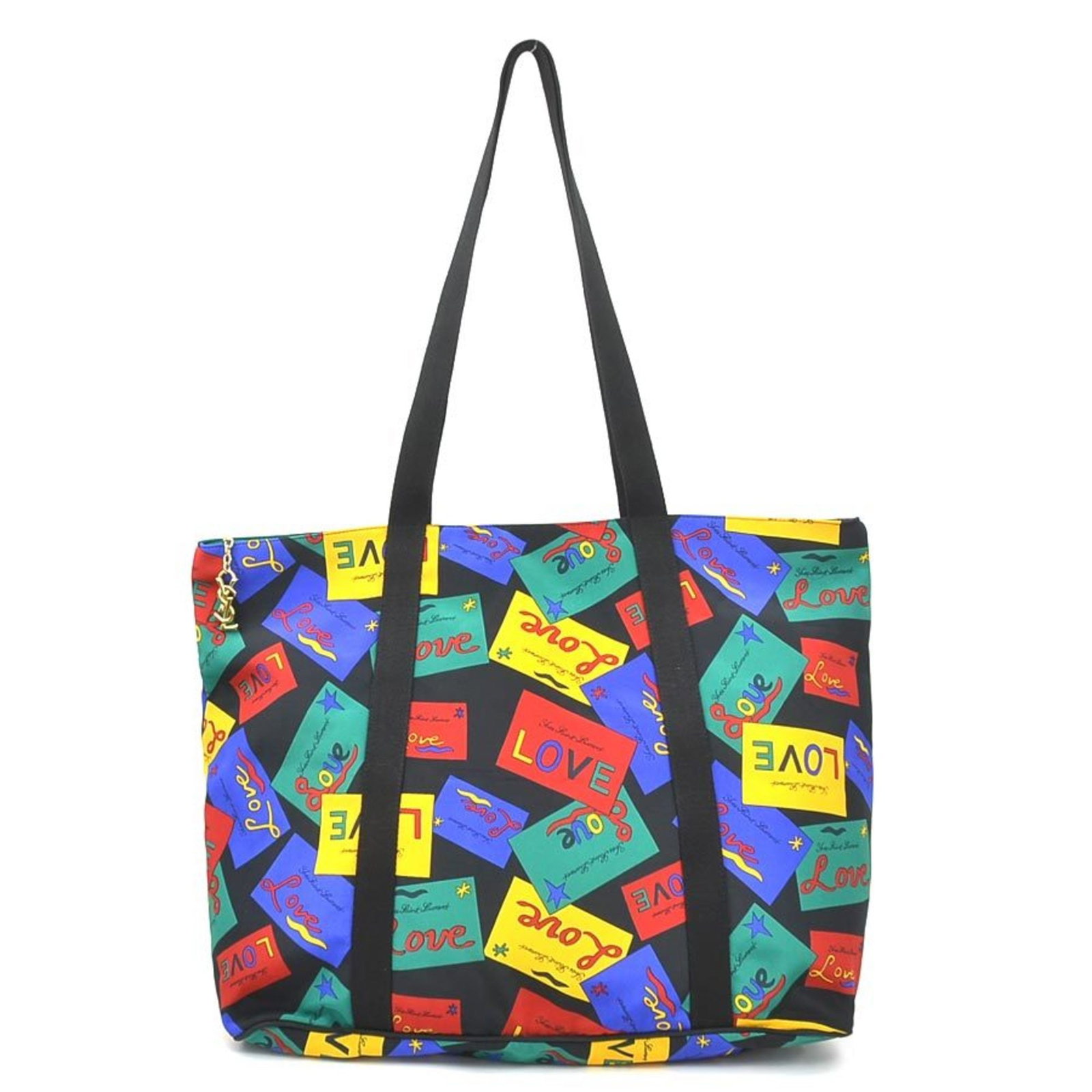 Saint Laurent Yves Nylon Bag Tote Bag: Saint Laurent Yves Nylon Bag Tote Bag Black and multi-color nylon tote bag with a zipper closure from Yves Saint Laurent, featuring a shoulder strap drop of 35.5cm. This iconic tote bag measures 38cm
