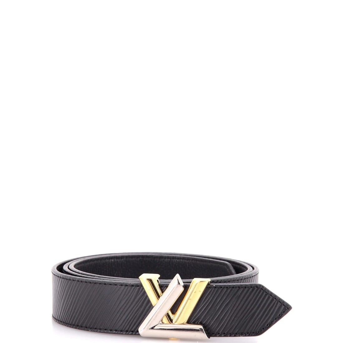 Twist Belt Epi Leather Medium Louis Vuitton: Twist Belt Epi Leather Medium Louis Vuitton Black Epi Leather Louis Vuitton Twist Belt Medium measures 32" in length with a 1.25" width, featuring gold and silver hardware. The belt has a great