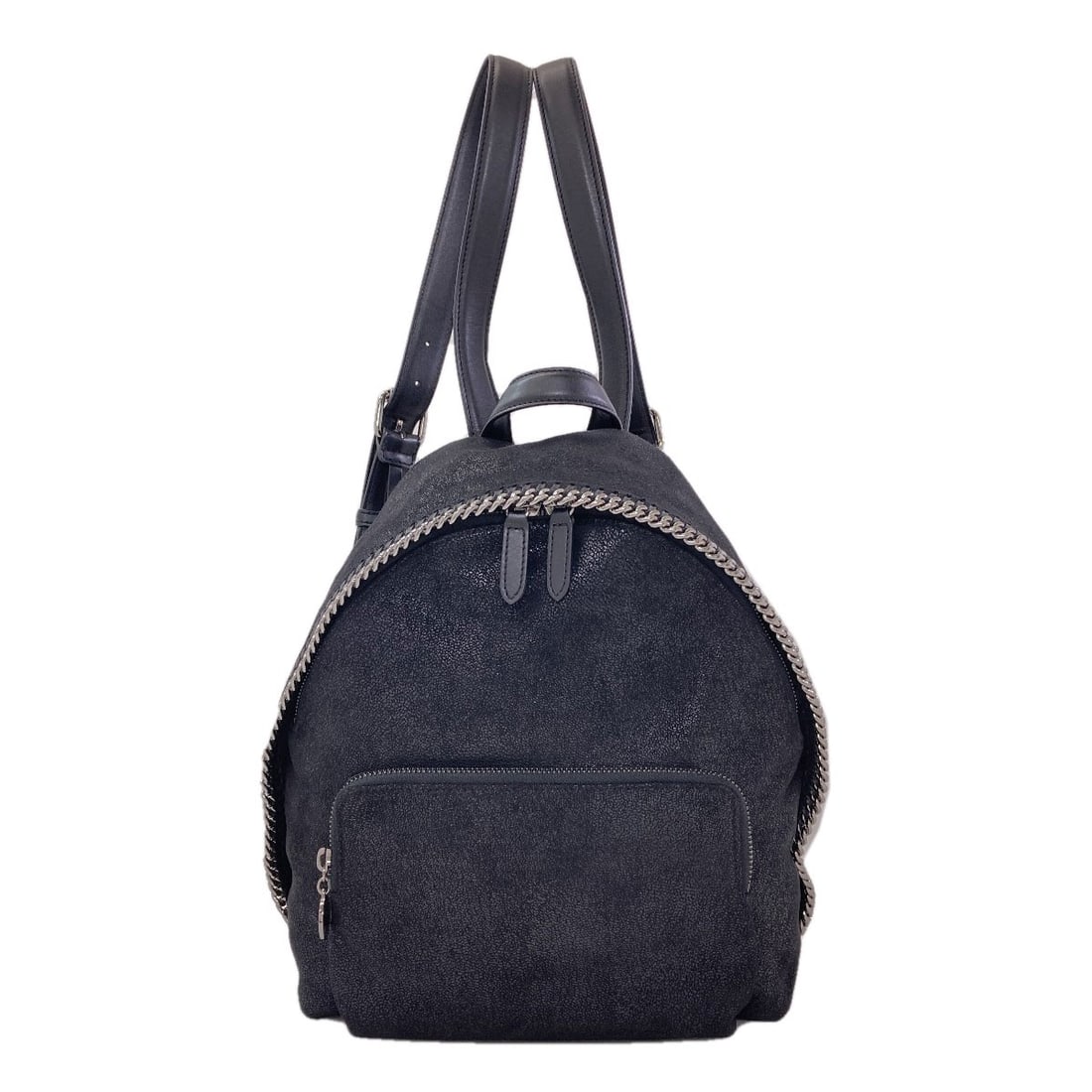 Falabella Stella McCartney Daypack Polyester Backpack: Falabella Stella McCartney Daypack Polyester Backpack Black polyester Stella McCartney daypack with a sleek design, perfect for carrying essentials in style. The A* style backpack features a black ext