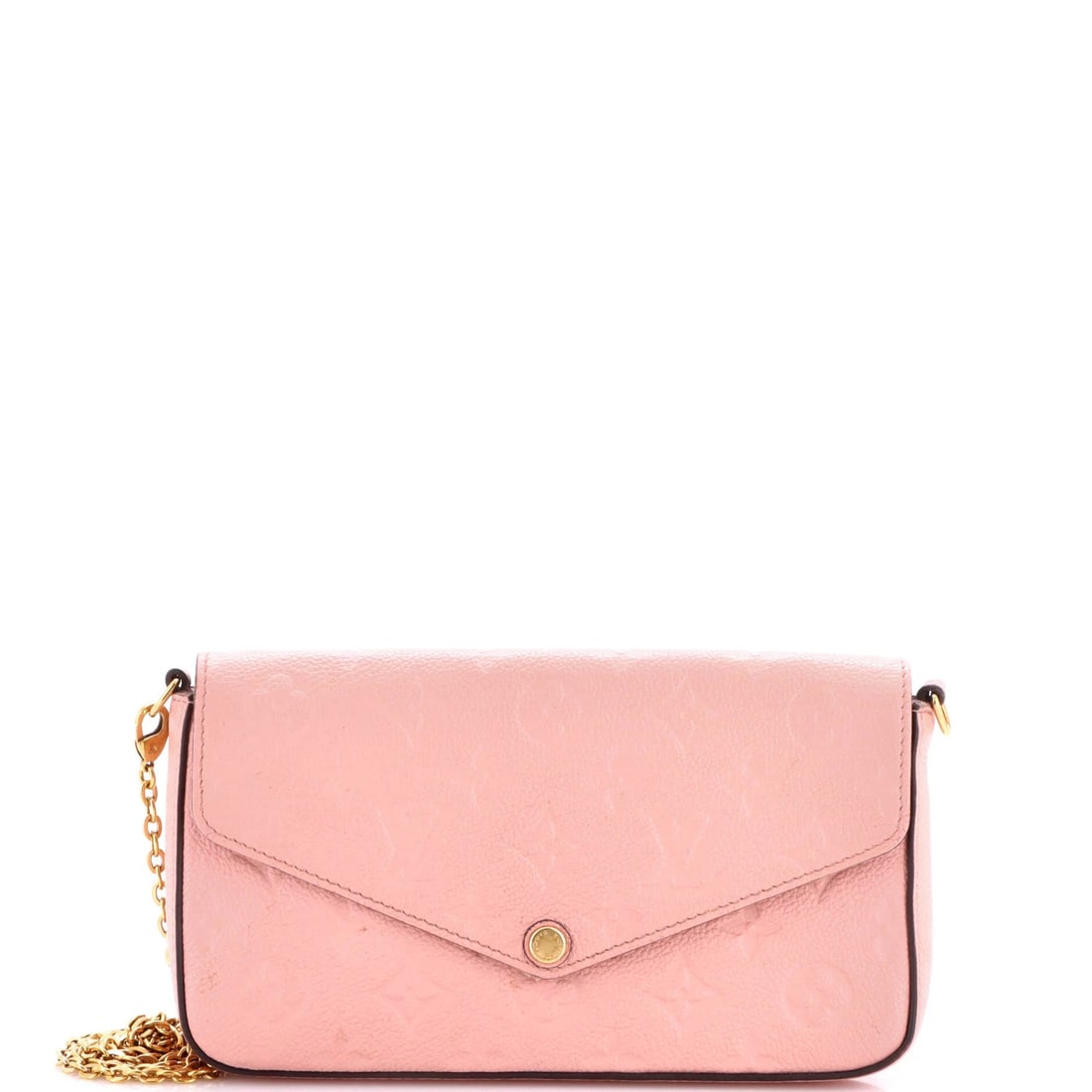 Monogram Empreinte Leather Louis Vuitton Felicie Pochette: Monogram Empreinte Leather Louis Vuitton Felicie Pochette The Louis Vuitton Felicie Pochette features a striking pink monogram Empreinte leather exterior, adorned with gold hardware, and a matching