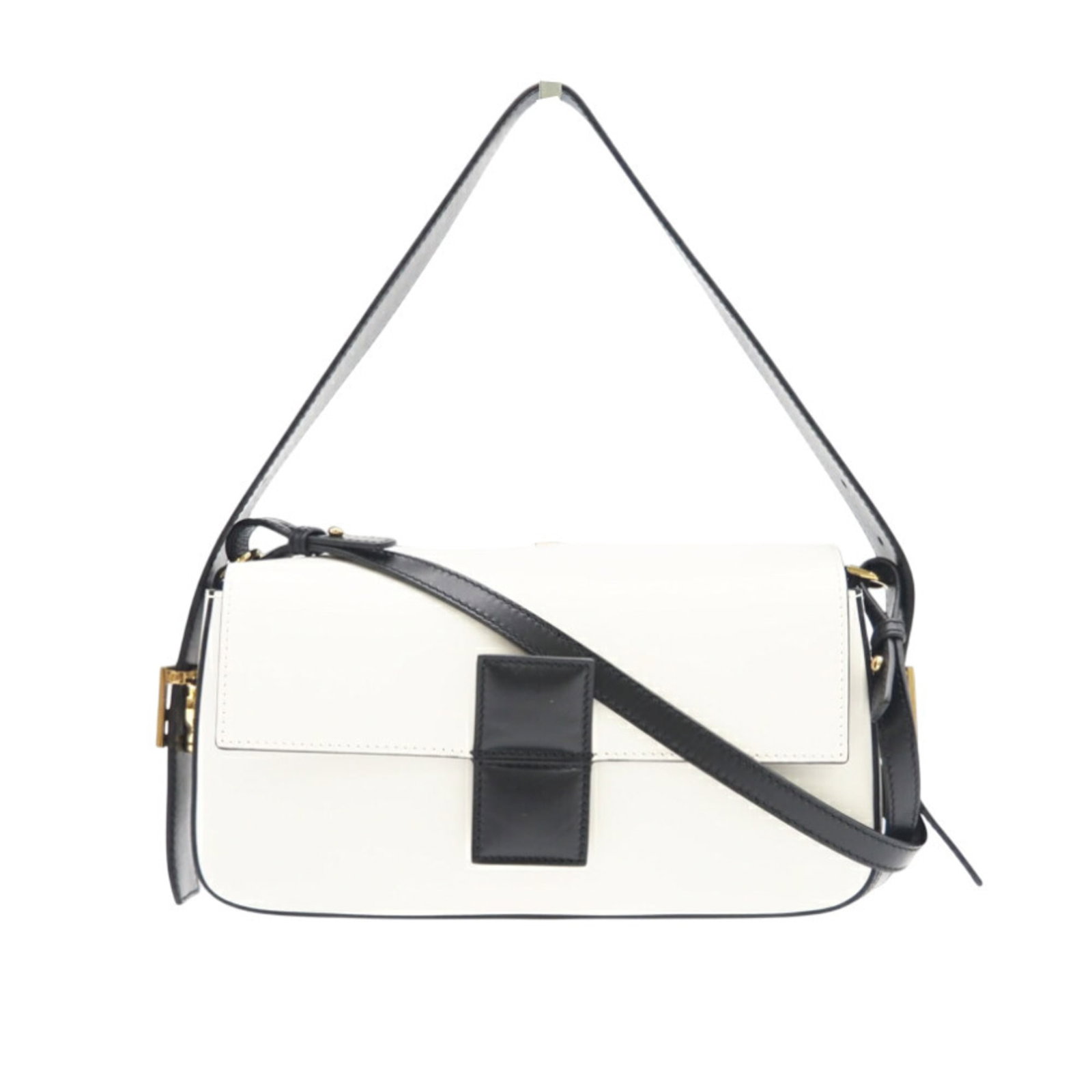 Shoulder Bag Leather: Shoulder Bag Leather Black and white leather shoulder bag with a sleek design, measuring 15.5cm x 27.5cm x 5.5cm. This stylish bag features a classic shape and premium leather construction, making it