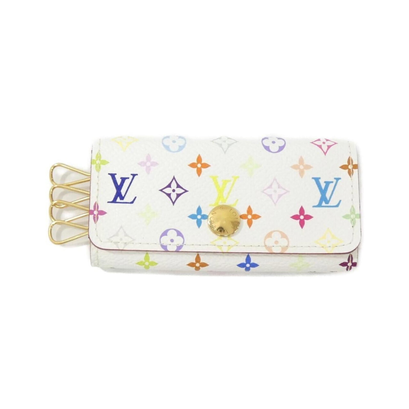 Coated Canvas Keycase Louis Vuitton: Coated Canvas Keycase Louis Vuitton Coated canvas keycase with a multi-color, white design, featuring a classic Louis Vuitton style. This compact case measures 5.5cm x 10cm x 1.5cm and is made of coat