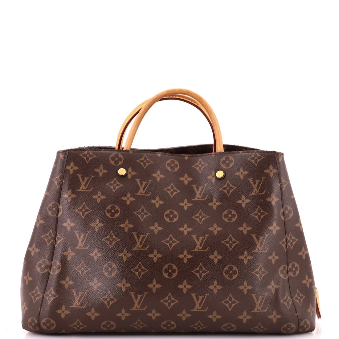 Louis Vuitton Canvas Monogram Handbag Montaigne GM: Louis Vuitton Canvas Monogram Handbag Montaigne GM The Louis Vuitton Canvas Monogram Handbag Montaigne GM is a timeless tote with a rich, brown canvas exterior and elegant gold hardware. Measuring
