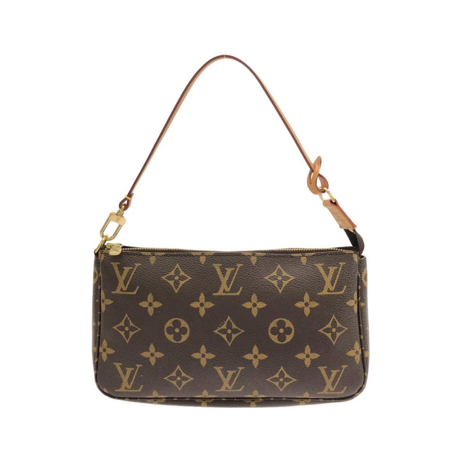 Canvas Pochette Coated Louis Vuitton: Canvas Pochette Coated Louis Vuitton Marron coated canvas and gold hardware accentuate this Louis Vuitton Pochette, a stylish and functional accessory. Measuring 13cm x 21cm x 4cm, it offers a