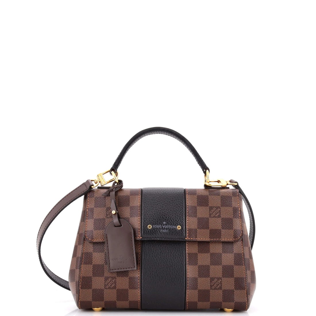 Bond Street Leather Damier Handbag Louis Vuitton: Bond Street Leather Damier Handbag Louis Vuitton Brown canvas coated leather Damier handbag with gold hardware, featuring a top handle and 22" strap drop, measures 7" tall and 9" wide. The interior