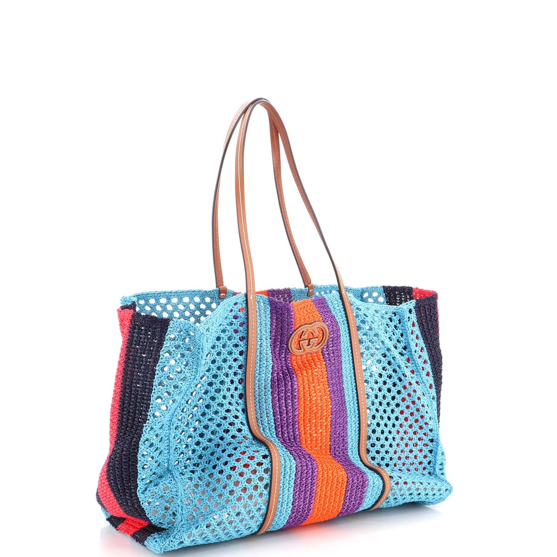 Raffia leather medium Gucci Interlocking G Web Tote - 2