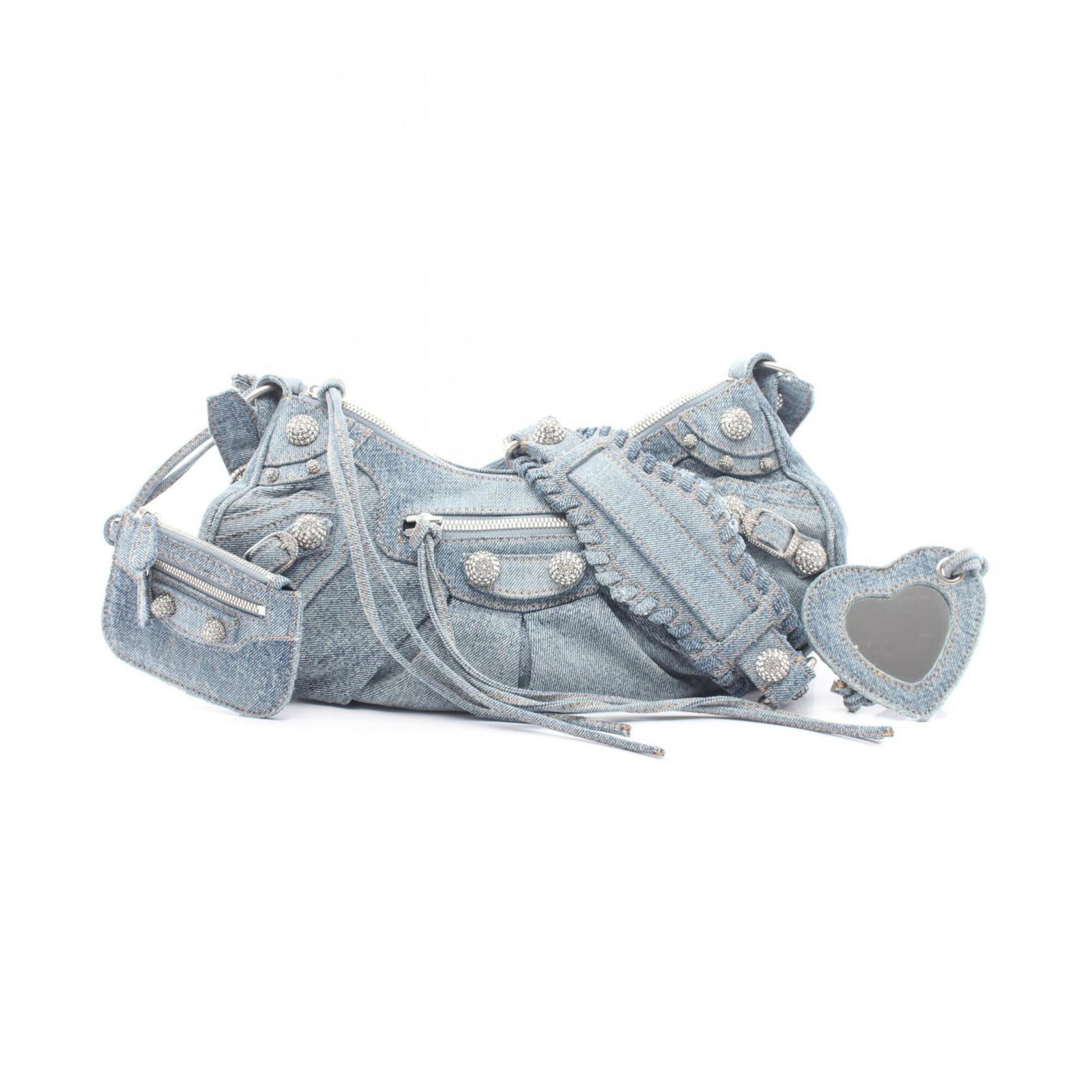 Handbag Pouch Shoulder Bag Denim Balenciaga: Handbag Pouch Shoulder Bag Denim Balenciaga This denim Balenciaga shoulder bag features a unique blue color and a compact design with dimensions of 16cm x 30cm x 8cm. Made from denim material, it has