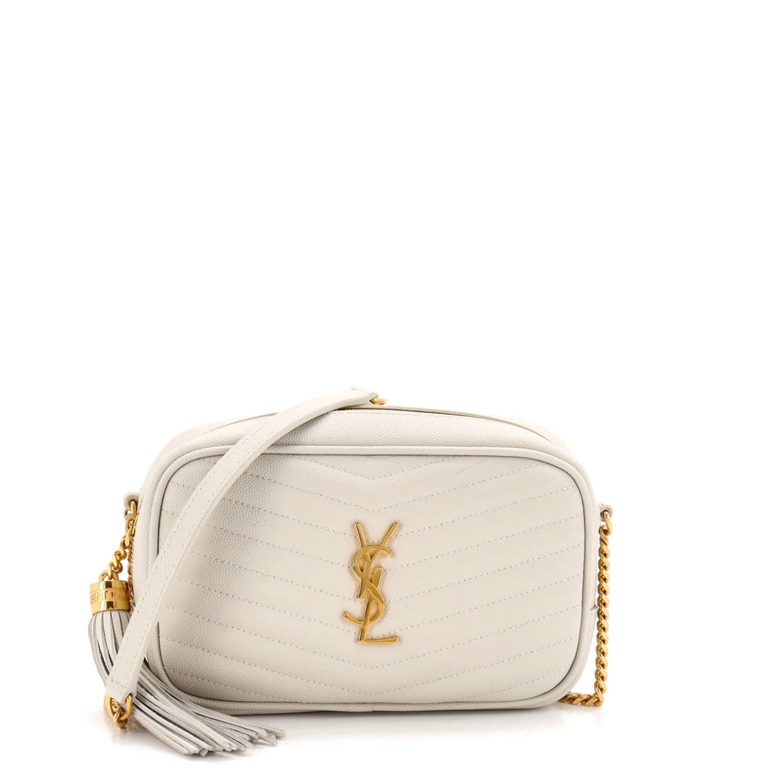 Laurent Saint Lou Mini Matelasse Leather Chevron Camera Bag: Laurent Saint Lou Mini Matelasse Leather Chevron Camera Bag The Saint Laurent Mini Matelasse Leather Chevron Camera Bag is a stylish and compact cross-body bag with a white leather exterior and black