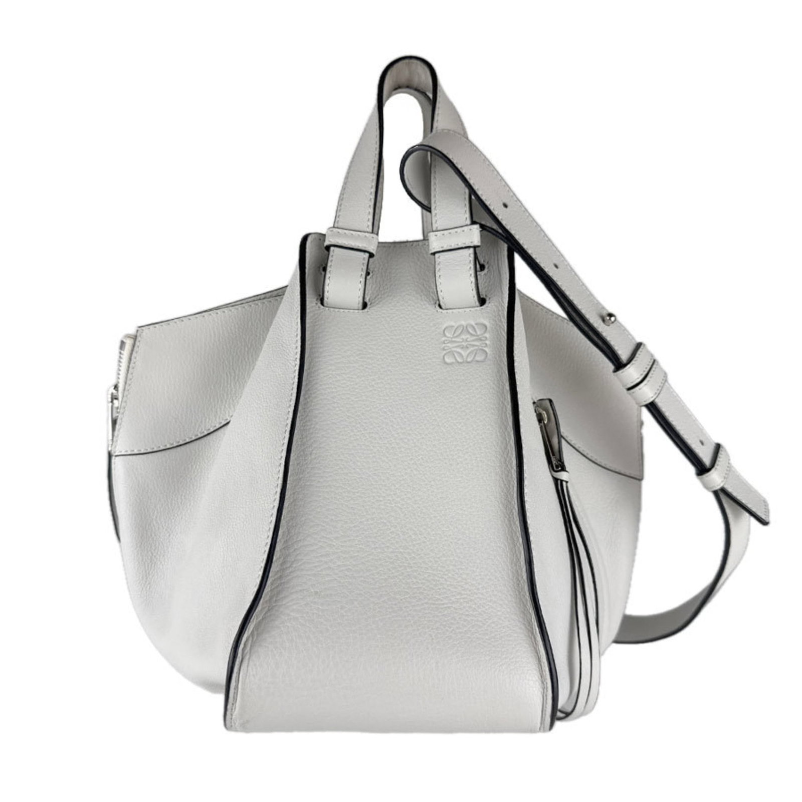 Shoulder Bag Leather Loewe Handbag: Shoulder Bag Leather Loewe Handbag White Leather Loewe Shoulder Bag. 24cm x 14cm x 24cm in size, this handbag features high-quality leather material and a classic design. A signature is present, indic